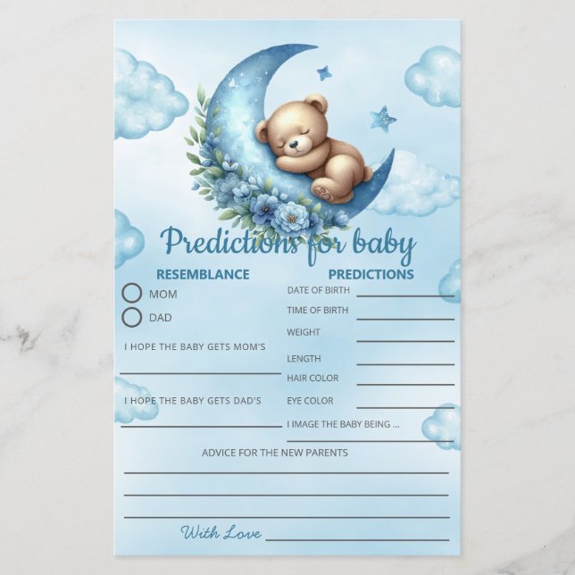 Papier Jeu de baby shower sur la prédiction de la lune (Devant)