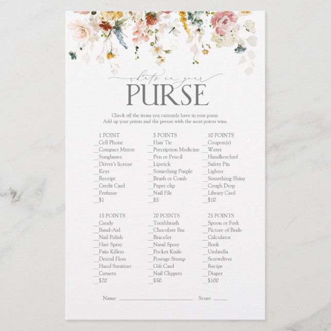 Papier Jeu de Baby Shower sur les Fleurs de Jardin à l'Aq (Devant)