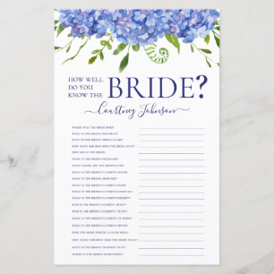 Papier Jeu de Baby Shower sur les Hortensias Bleus