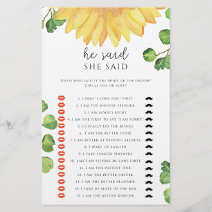 Papier Jeu de baby shower tournesol Il a dit qu'elle avai