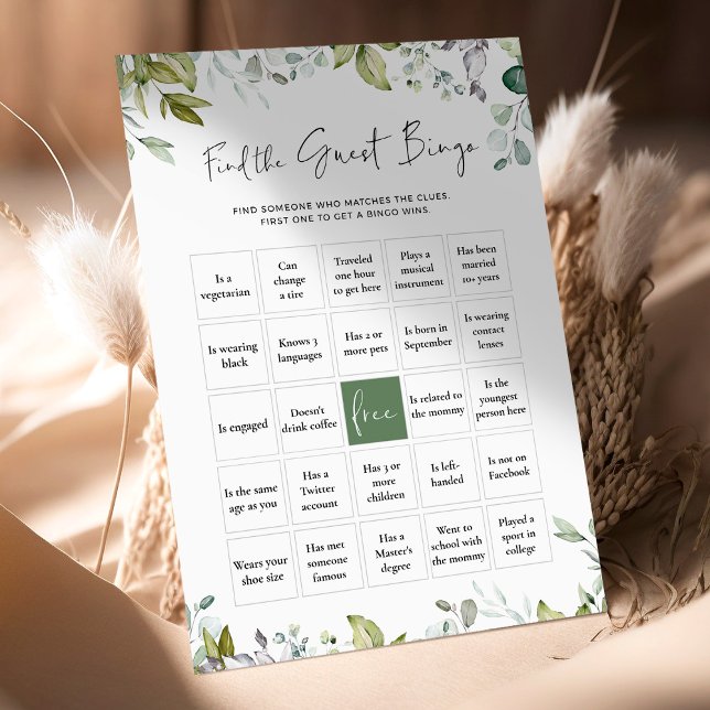 Papier Jeu De Baby shower Verdoyant Trouvez Le Bingo Invi (Créateur téléchargé)