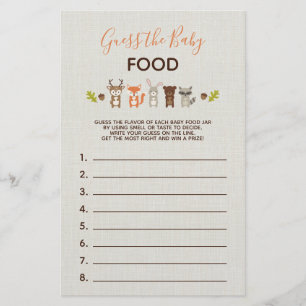 Papier Jeu de Baby shower Woodland - Guess the Baby Food