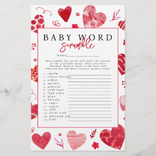 Papier Jeu de Baby shower "Word Scramble"