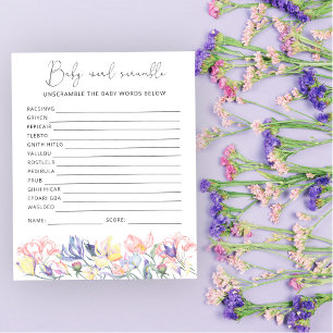 Papier Jeu de Baby shower Word Scramble fleur sauvage