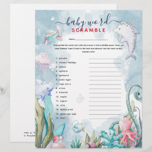 Papier Jeu de Baby shower "Word Scramble" sous la mer
