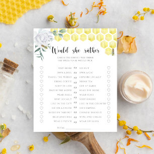 Papier Jeu de baby shower 'Would she rather' sur le thème