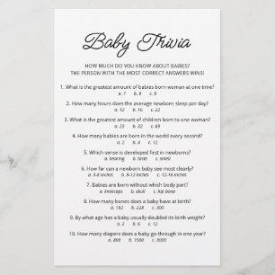 Papier Jeu de Baby Trivia avec réponses Baby Shower party