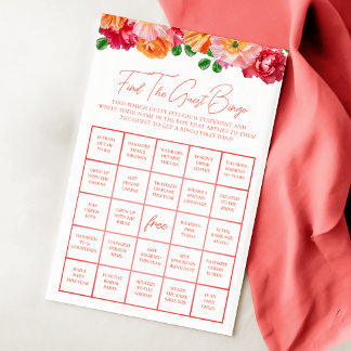 Papier Jeu de bingo à la nuptiale rose et orange