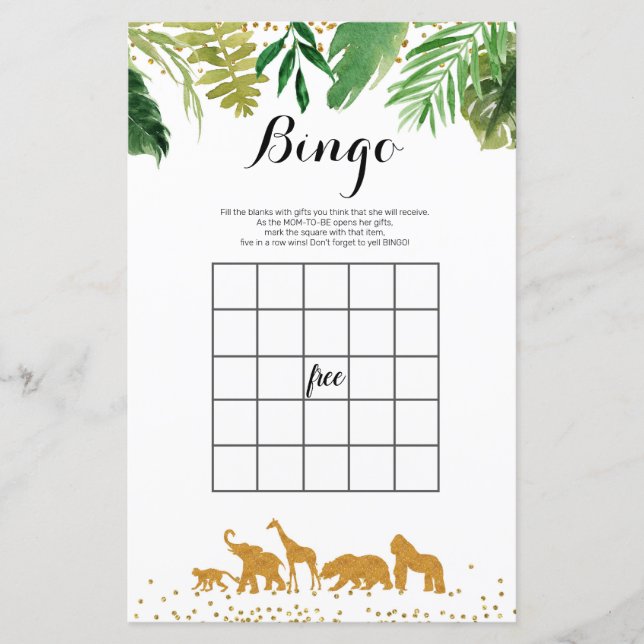 Papier Jeu de bingo aquarelle Safari (Devant)