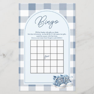 Papier Jeu de bingo Baby Shower à carreaux Bleu Baby Shoe