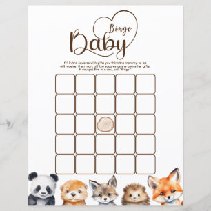 Papier Jeu de bingo Baby Shower Animaux de la Forêt