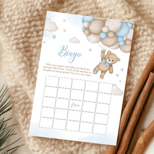 Papier Jeu de Bingo Baby Shower Ballons Ours Bleu