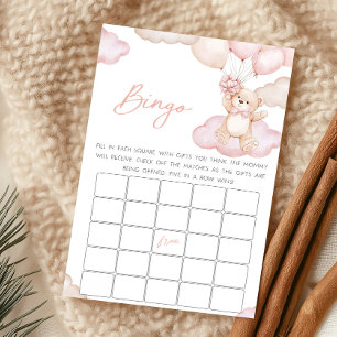 Papier Jeu de Bingo Baby Shower Bébé Ours Rose Ballon