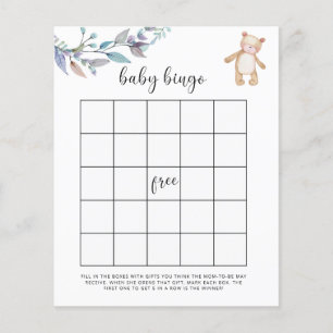 Papier Jeu de bingo Baby shower bois d'eucalyptus