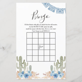 Papier Jeu de Bingo Baby Shower Cactus Bleu Occidental