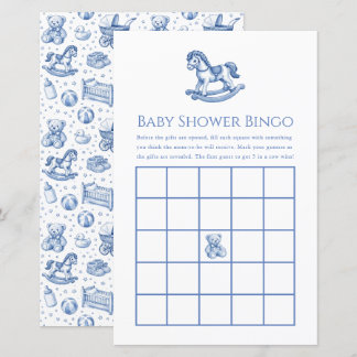 Papier Jeu de bingo Baby Shower Cheval à Bascule Bleu et 