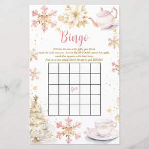 Papier Jeu de bingo Baby Shower Pink Winter Tea Party
