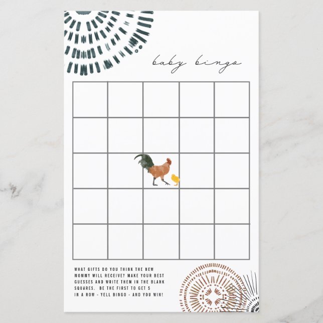 Papier Jeu de bingo Baby Shower Poulet (Devant)