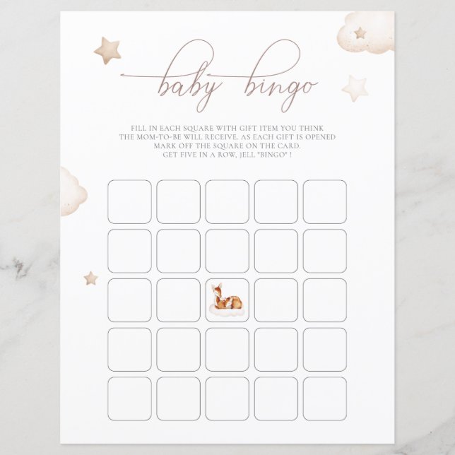 Papier Jeu de bingo bébé aquarelle genre neutre Oh Deer (Devant)