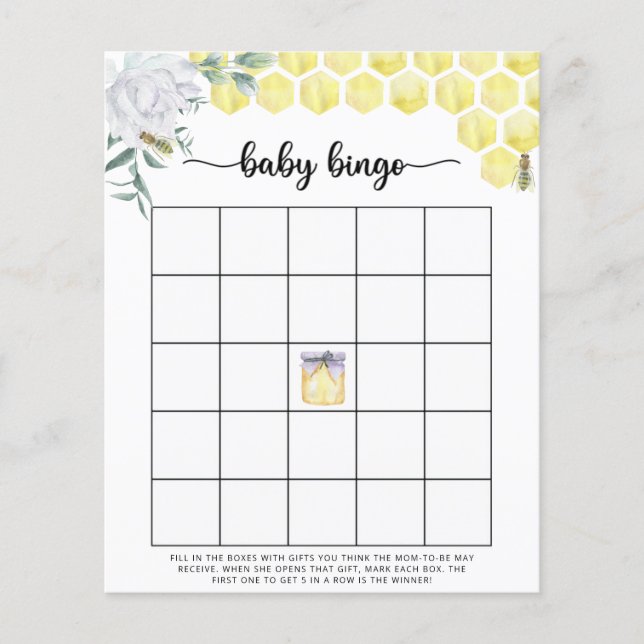 Papier Jeu de bingo de Baby shower d'abeilles (Devant)