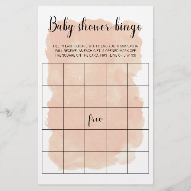 Papier Jeu de Bingo de Baby shower d'aquarelle rose vif (Devant)