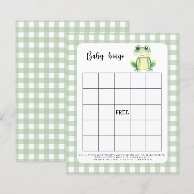 Papier Jeu de bingo de Baby shower de grenouille (Devant / Derrière)