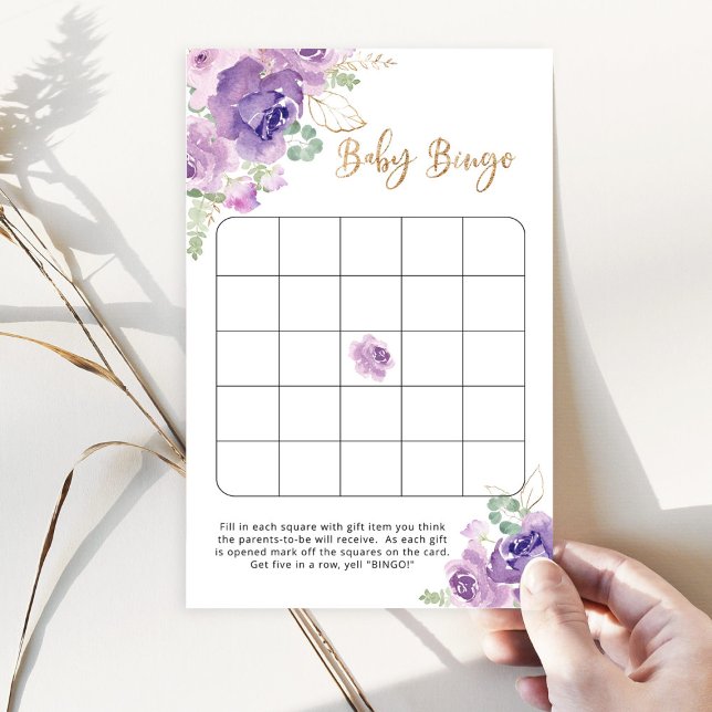 Papier Jeu de bingo de baby shower fleuri violet (Créateur téléchargé)