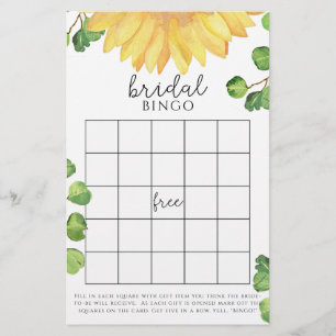 Papier Jeu de bingo de baby shower tournesol aquarelle