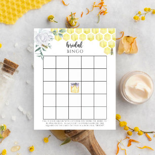 Papier Jeu de bingo de douche de mariée florale abeille a