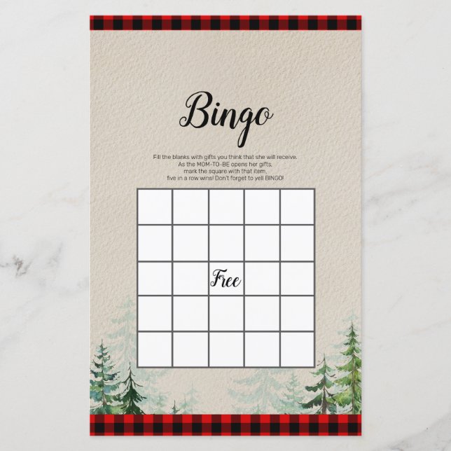 Papier Jeu de bingo de l'aquarelle Lumberjack (Devant)