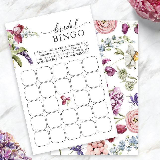 Papier Jeu de bingo de mariage floral (Jewel Tone Floral Bridal Bingo Game Cards by Painted Paperie
)