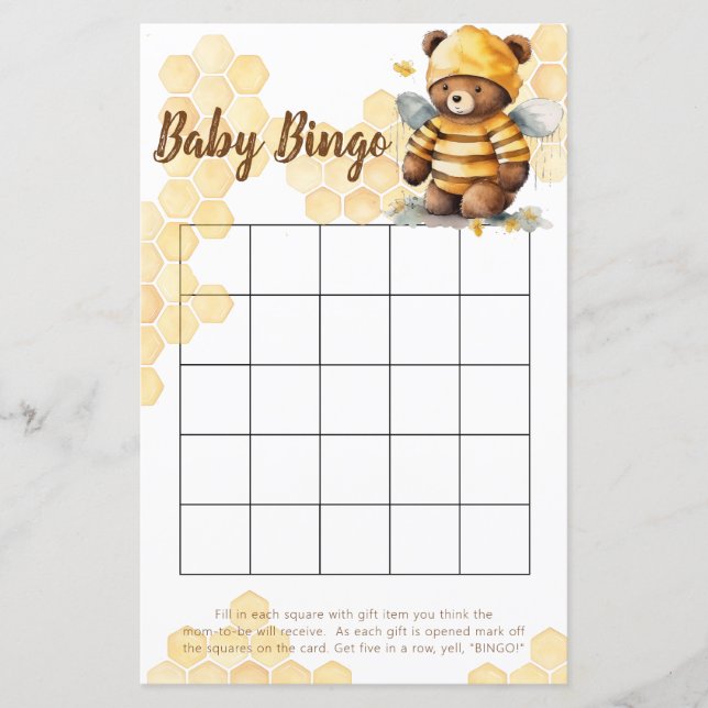 Papier Jeu de bingo de peignes et d'ours en peluche brun (Devant)