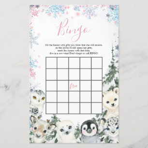 Papier Jeu de Bingo de révélation de genre animal d'hiver