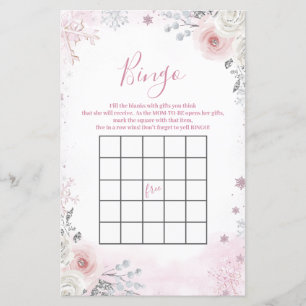 Papier Jeu de bingo du traîneau flocon de neige rose past