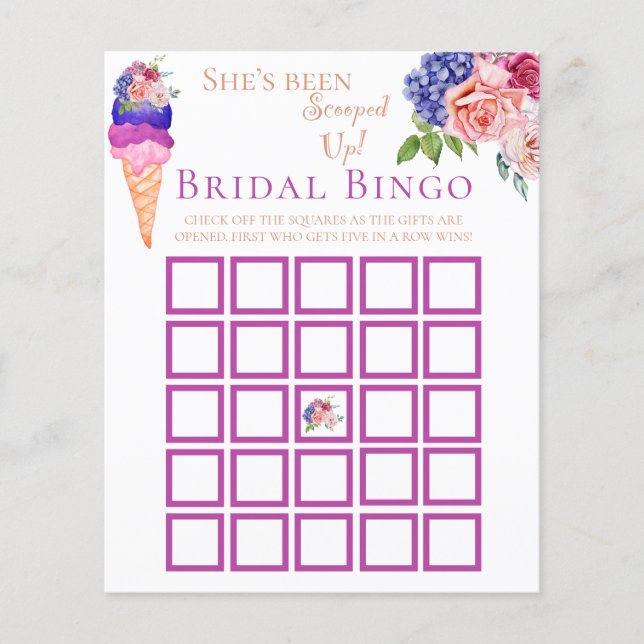 Papier Jeu de Bingo Fête des mariées Florale de crème gla (Devant)