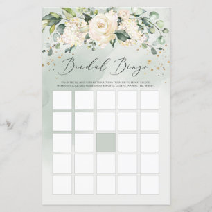 Papier Jeu de bingo floral Boho verdure roses blanches