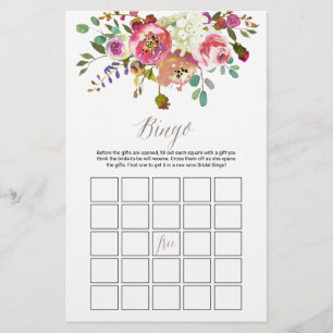 Papier Jeu de bingo nuptiale Bouquet d'aquarelle