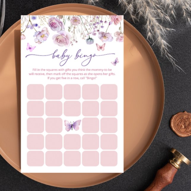 Papier Jeu de Bingo Papillon violet et Baby shower rose (Créateur téléchargé)
