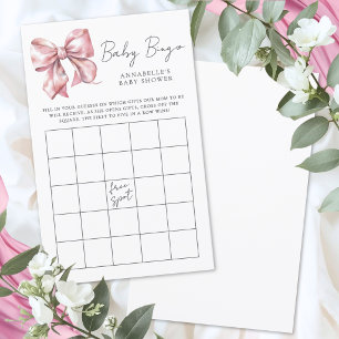 Papier Jeu de Bingo pour Baby Shower avec un Nœud Rose