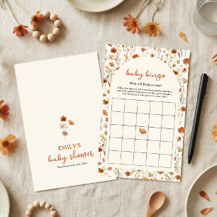 Papier Jeu de Bingo pour Baby Shower Boho Orange Wildflow