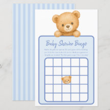 Jeu de Bingo pour Baby-Shower Garçon Ourson Bleu
