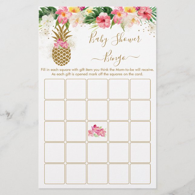 Papier Jeu de Bingo pour Baby Shower sur le thème Fleurs  (Devant)