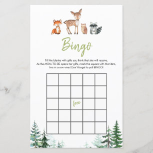 Papier Jeu de bingo pour Baby Shower Woodland Forest Oh B