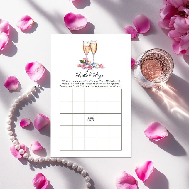 Papier Jeu de bingo pour enterrement de vie de jeune fill (Pearls and Prosecco Bridal Shower Bingo Game)