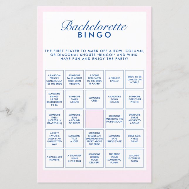 Papier Jeu de Bingo pour Enterrement de Vie de Jeune Fill (Devant)