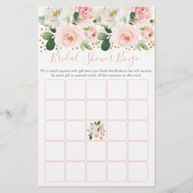Papier Jeu de Bingo pour une Fête de Mariage Floral Rose  (Devant)