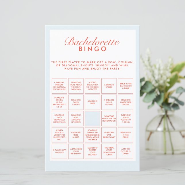 Papier Jeu de Bingo Retro Blue & Red Bachelorette (Debout devant)