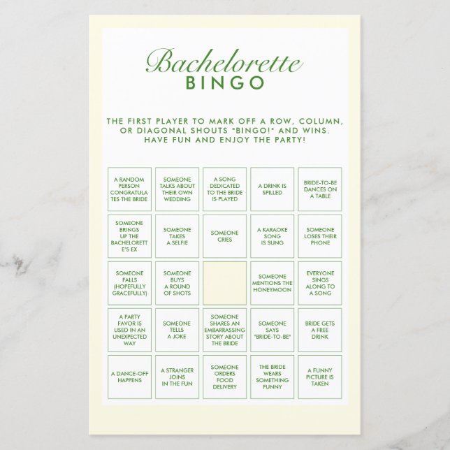 Papier Jeu de Bingo Retro Green & Yellow Bachelorette (Devant)