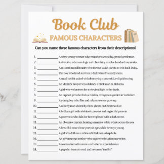 Papier Jeu de caractères célèbres du club de lecture
