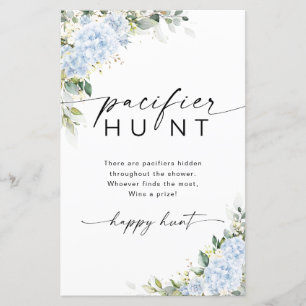 Papier Jeu de chasse à la tétine florale d'hortensia bleu